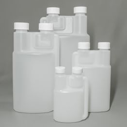 Twin Neck Child Resistant Plastic Dosing Bottle complete with Two WHITE CRC Caps (NB The 100ML Cap Is NON-CRC)